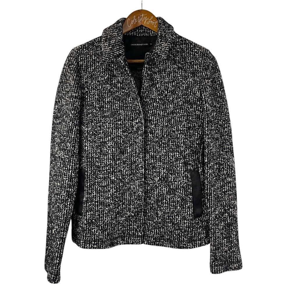 Evelin Brandt Berlin Blazer Textured Marled Jacket Black White Snap Close